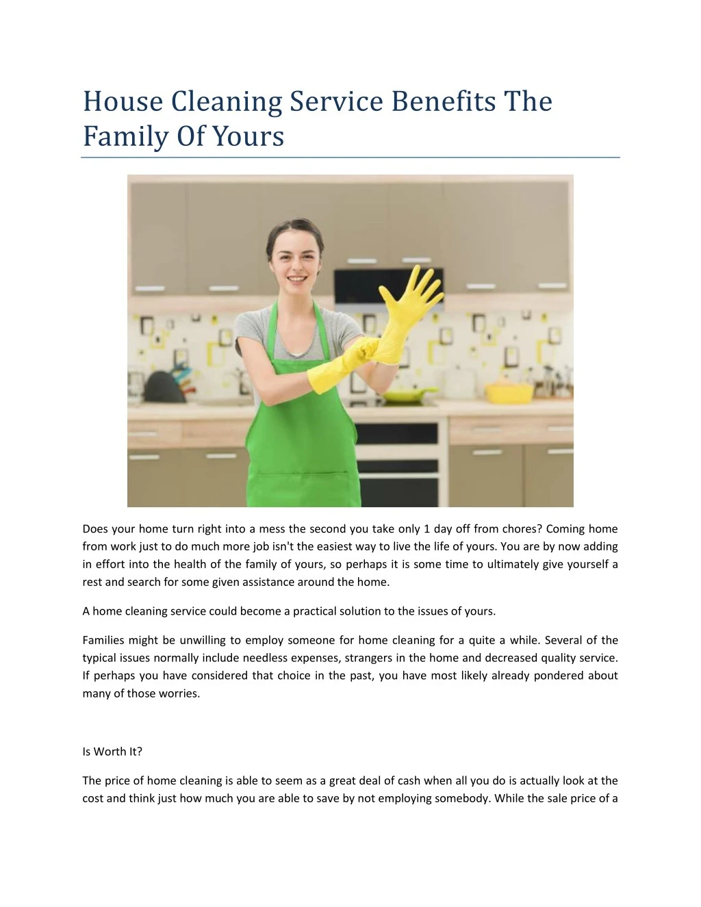 house cleaning service benefits the family