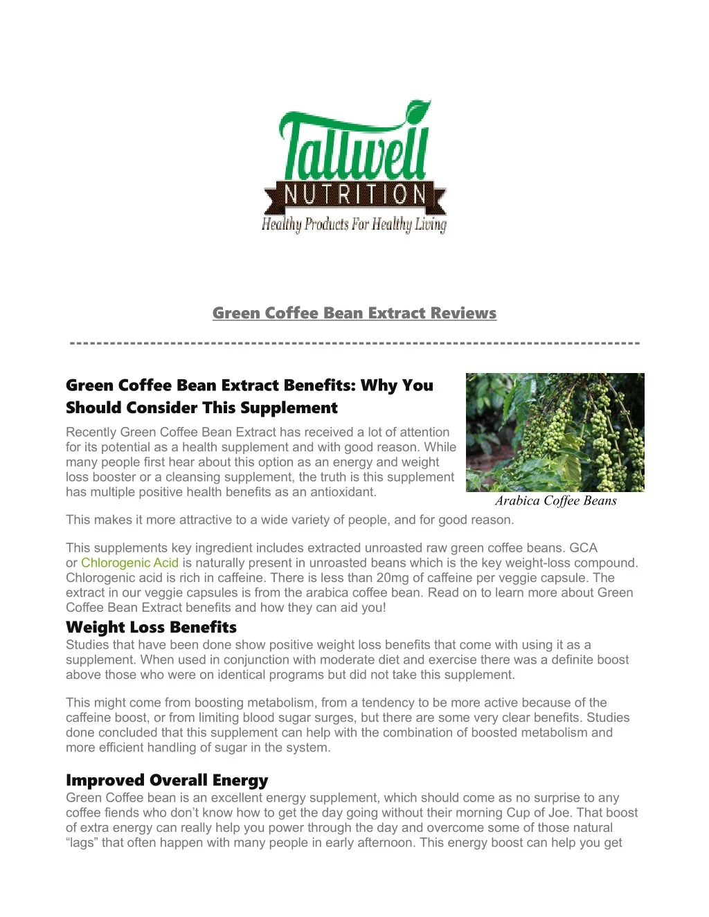 green coffee bean extract reviews