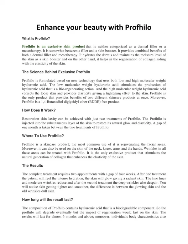 Enhance your beauty with Profhilo