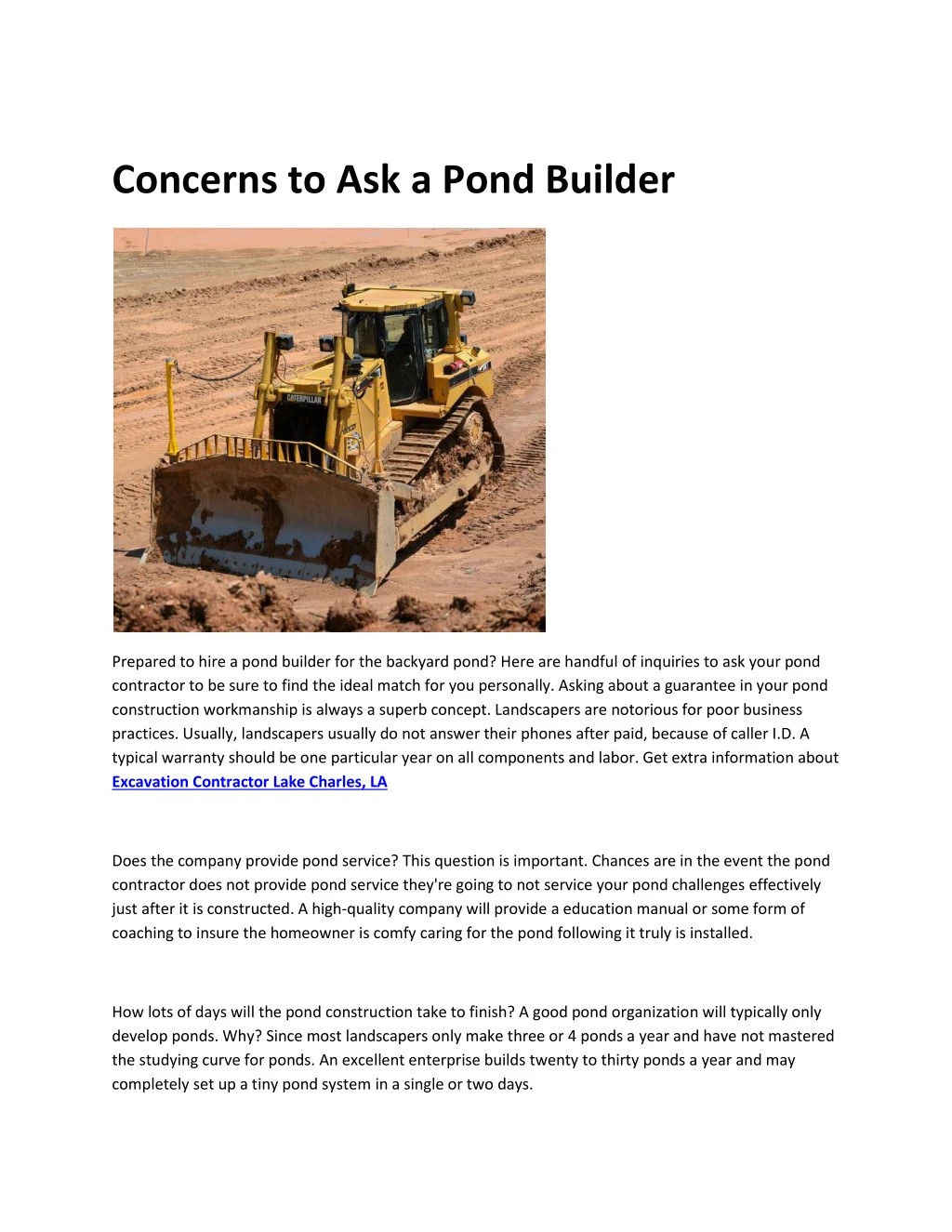 concerns to ask a pond builder