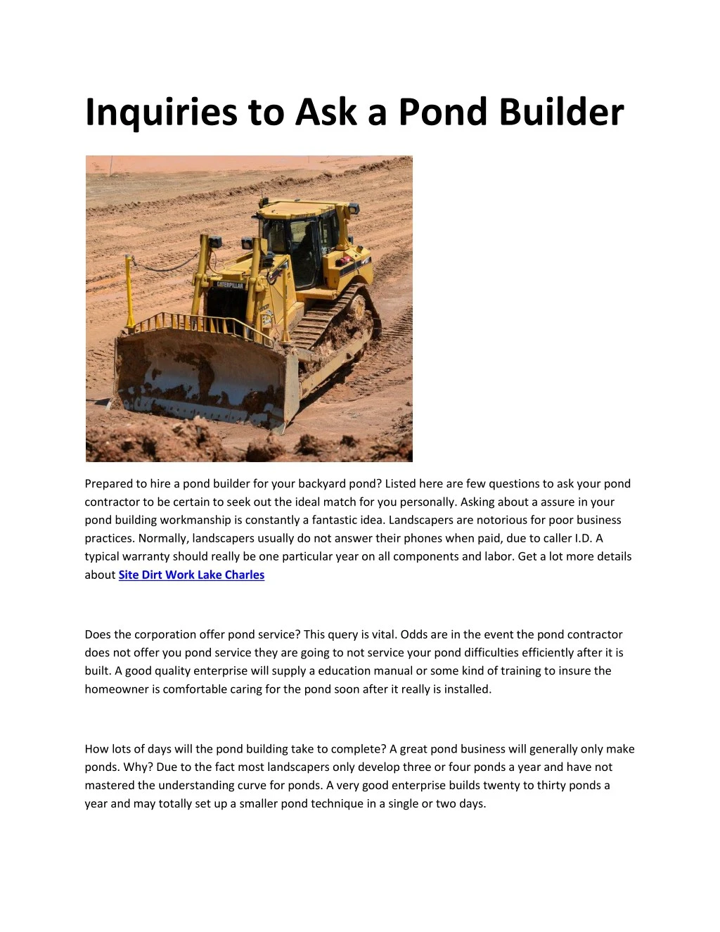 inquiries to ask a pond builder