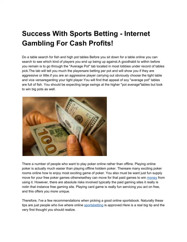 Success With Sports Betting - Internet Gambling For Cash Profits!