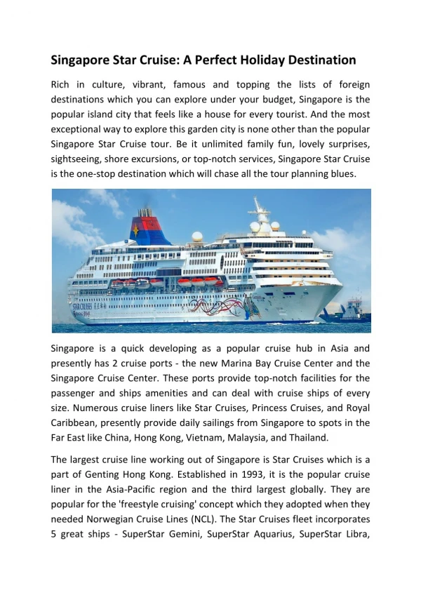 Singapore Star Cruise: A Perfect Holiday Destination