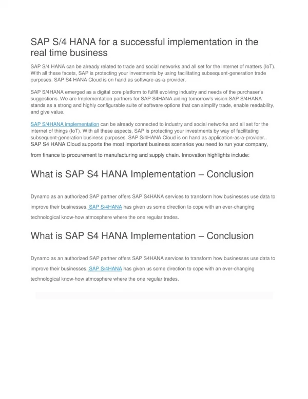 Best SAP S/4 HANA for a successful implementation in the real time business