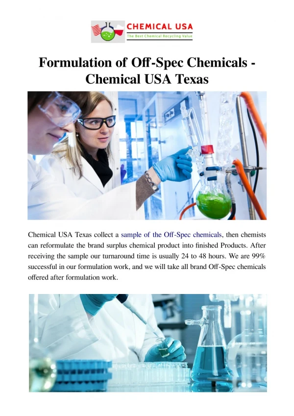 Formulation of Off-Spec Chemicals - Chemical USA Texas