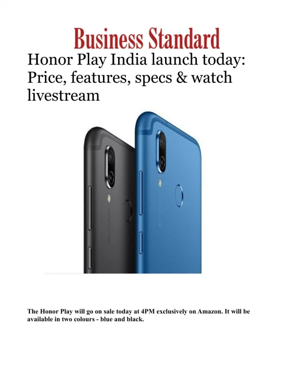 Honor Play India launch today: Price, features, specs & watch livestream 