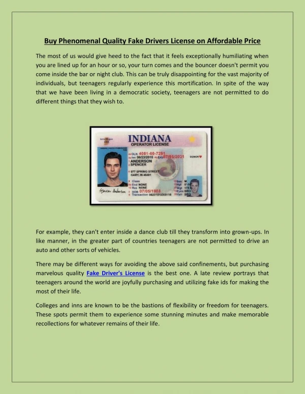 Buy Phenomenal Quality Fake Drivers License on Affordable Price