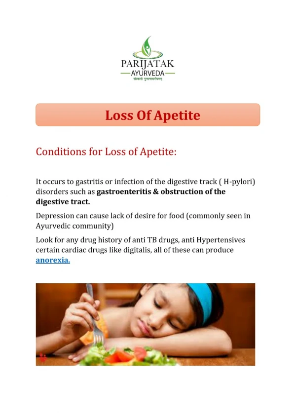 Loss of Apetite treatment in India from top ayurveda doctor