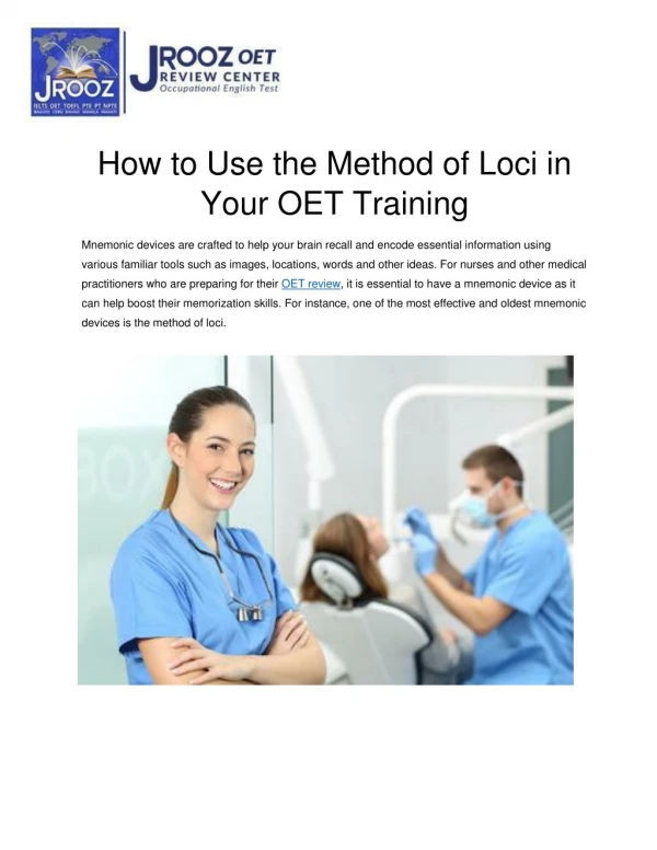 How to Use the Method of Loci in Your OET Training