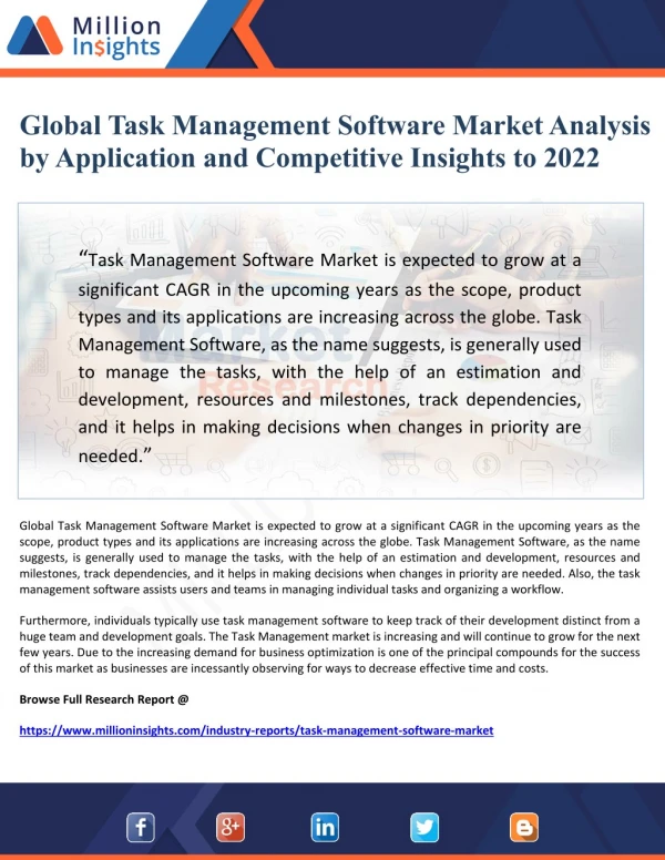 Global Task Management Software Market Analysis by Application and Competitive Insights to 2022