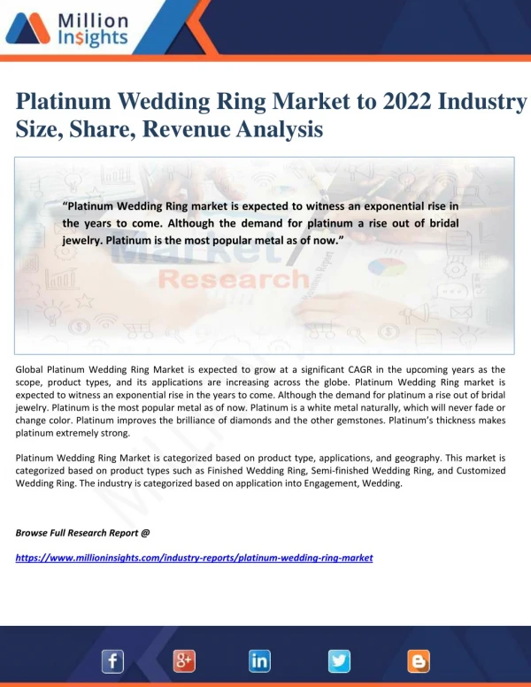 Platinum Wedding Ring Market to 2022 Industry Size, Share, Revenue Analysis