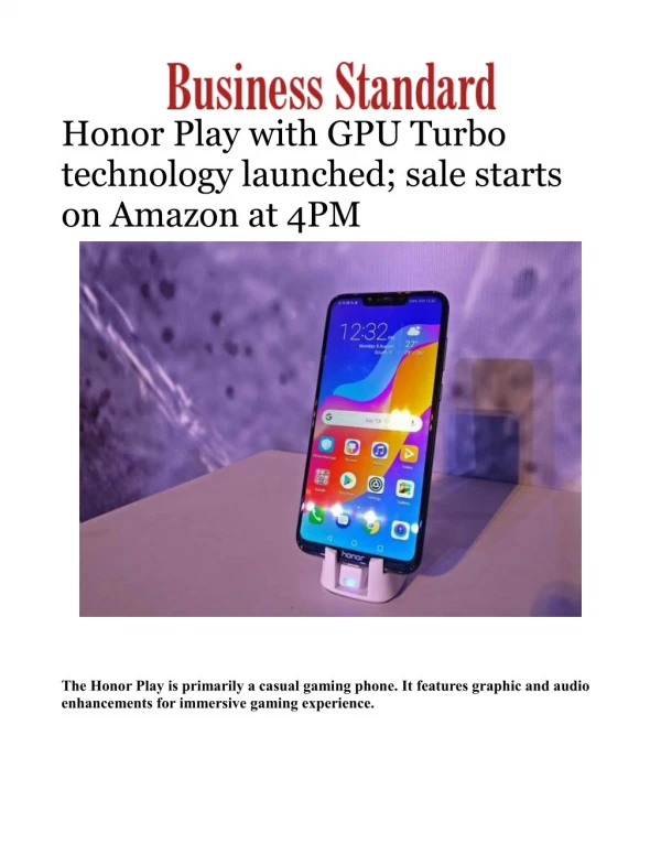 Honor Play with GPU Turbo technology launched; sale starts on Amazon at 4PM 