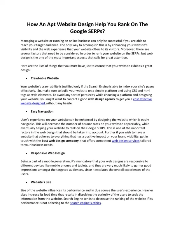 How An Apt Website Design Help You Rank On The Google SERPs?