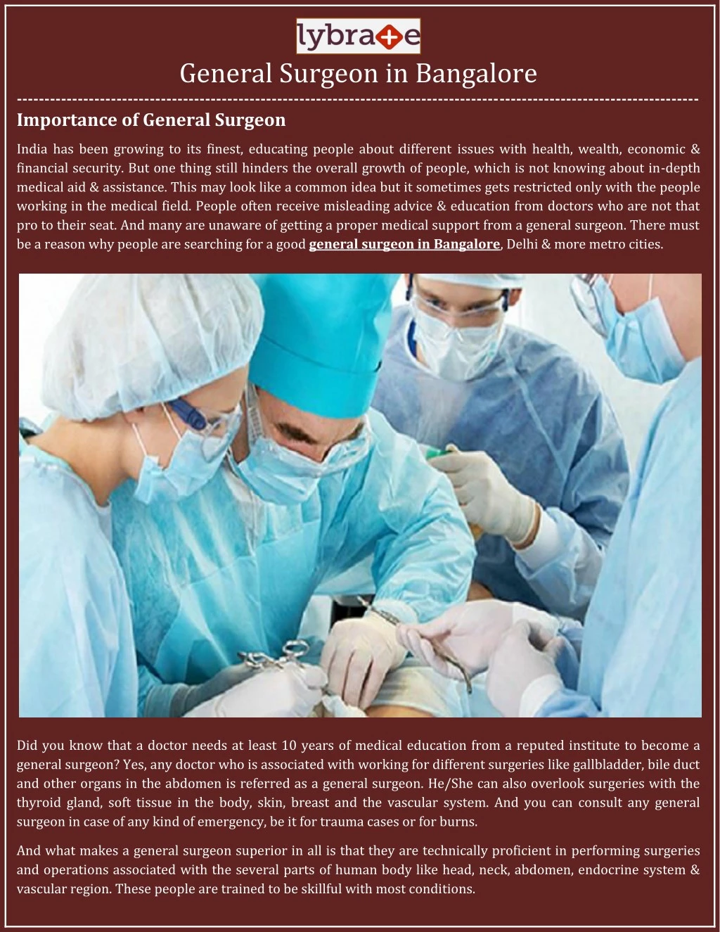 general surgeon in bangalore importance