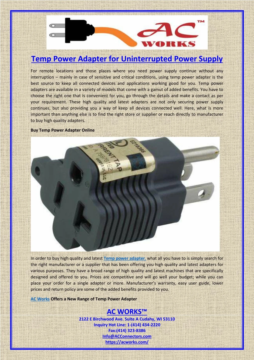 temp power adapter for uninterrupted power supply