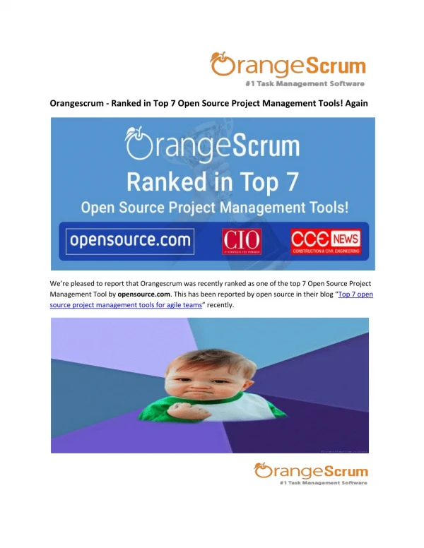 Orangescrum - Ranked in Top 7 Open Source Project Management Tools! Again!