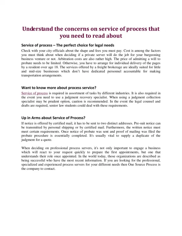 Understand the concerns on service of process that you need to read about