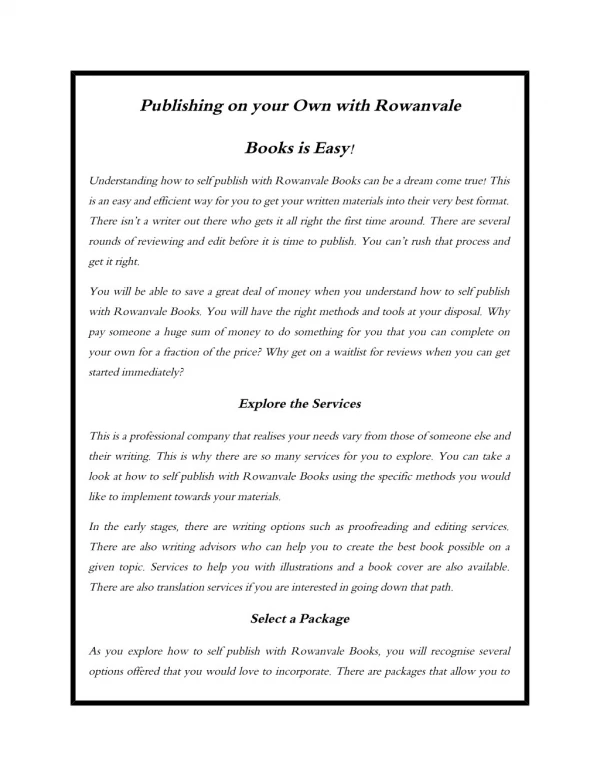Publishing on your Own with Rowanvale