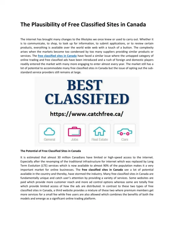 The Plausibility of Free Classified Sites in Canada