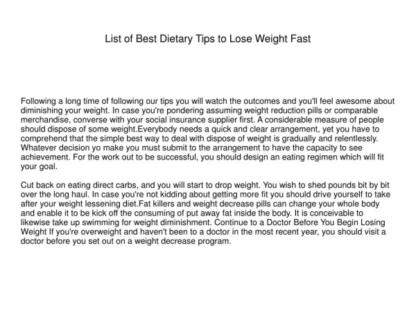 List of Best Dietary Tips to Lose Weight Fast
