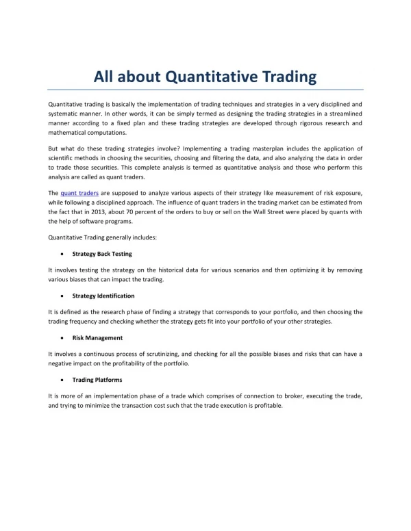 All about Quantitative Trading