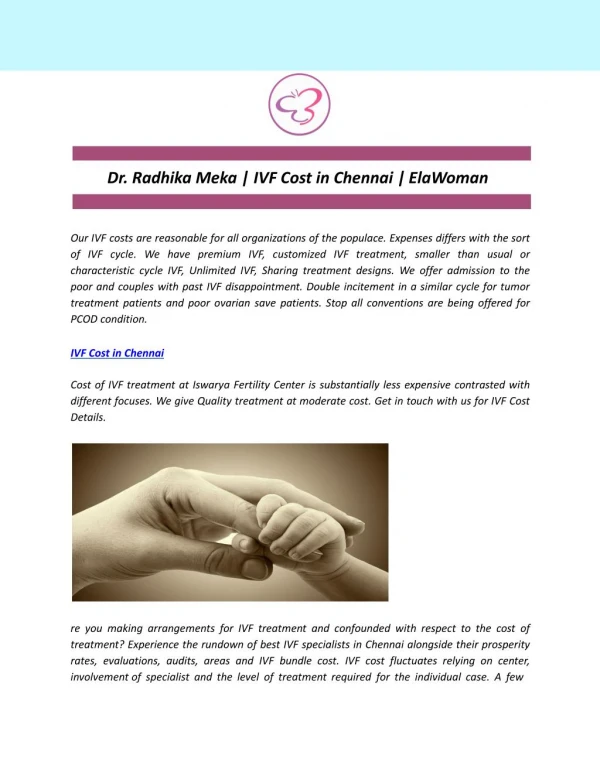 Dr. Radhika Meka | IVF Cost in Chennai | ElaWoman