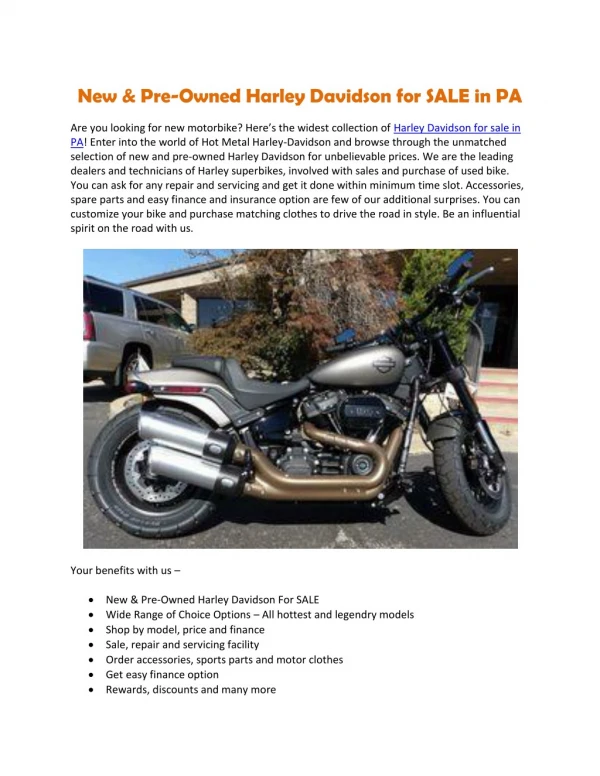 New & Pre-Owned Harley Davidson for SALE in PA | Hot Metal Harley-Davidson