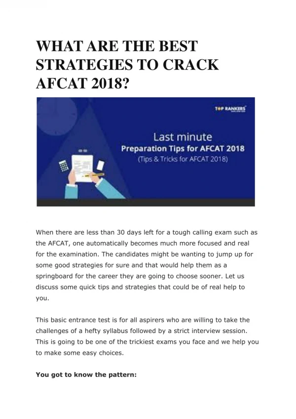 BEST STRATEGIES TO CRACK AFCAT 2018