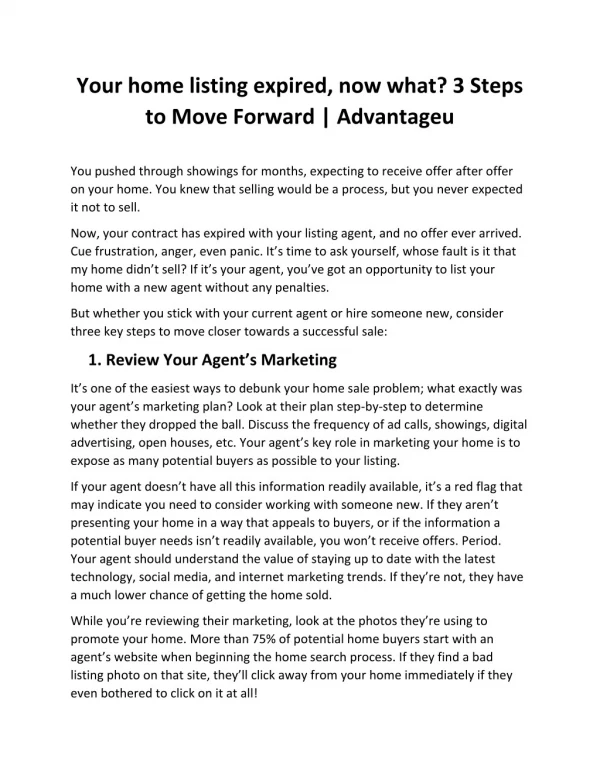 Your home listing expired, now what? 3 Steps To Move Forward | AdvantageU