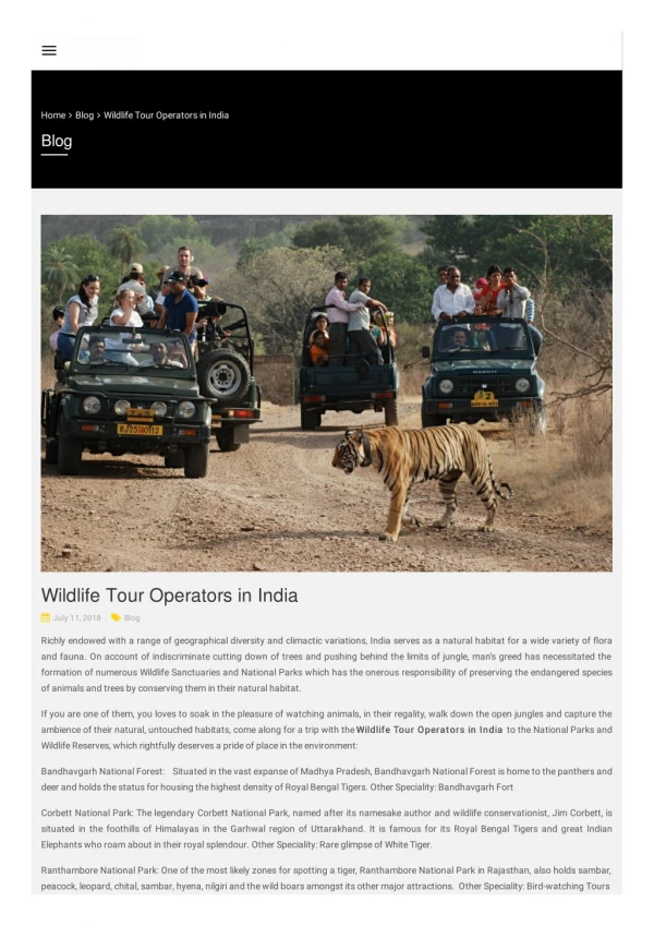 Wildlife tour operators In India