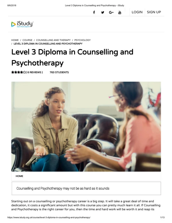 Level 3 Diploma in Counselling and Psychotherapy - istudy