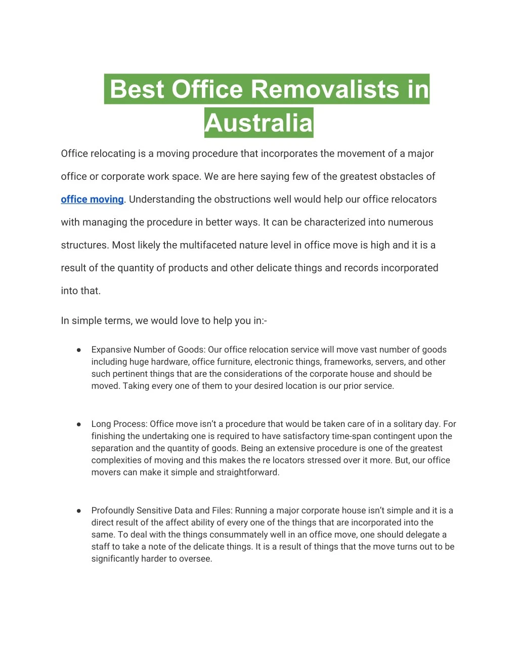 best office removalists in australia