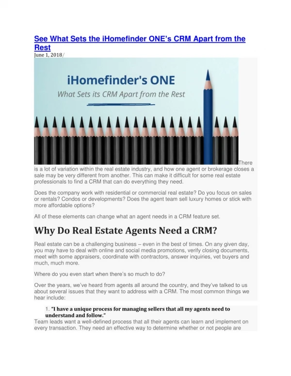 See What Sets the iHomefinder ONEâ€™s CRM Apart from the Rest
