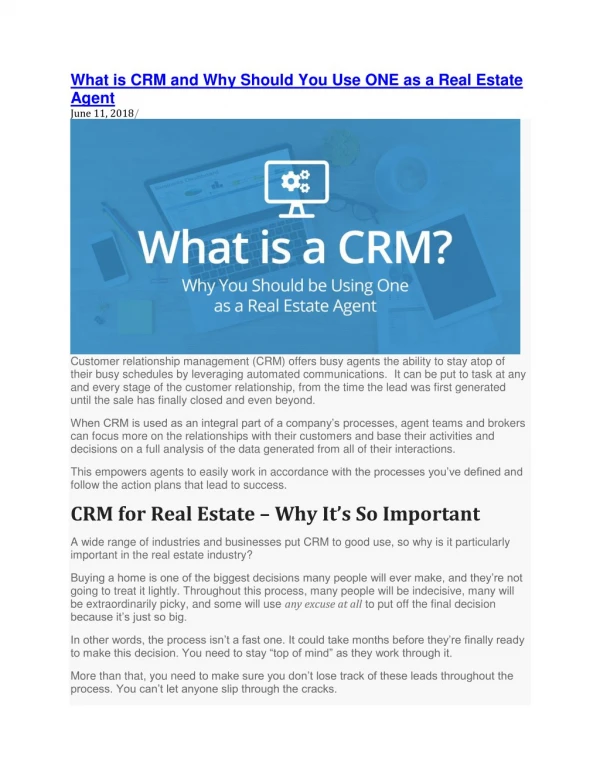 What is CRM and Why Should You Use ONE as a Real Estate Agent