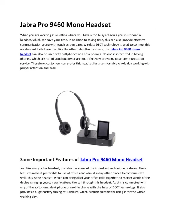 Jabra Pro 9460 Mono Headset - GoHeadSets