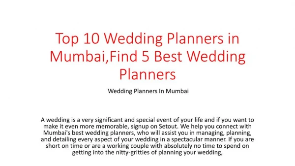 Top 10 Wedding Planners in Mumbai,Find 5 Best Wedding Planners