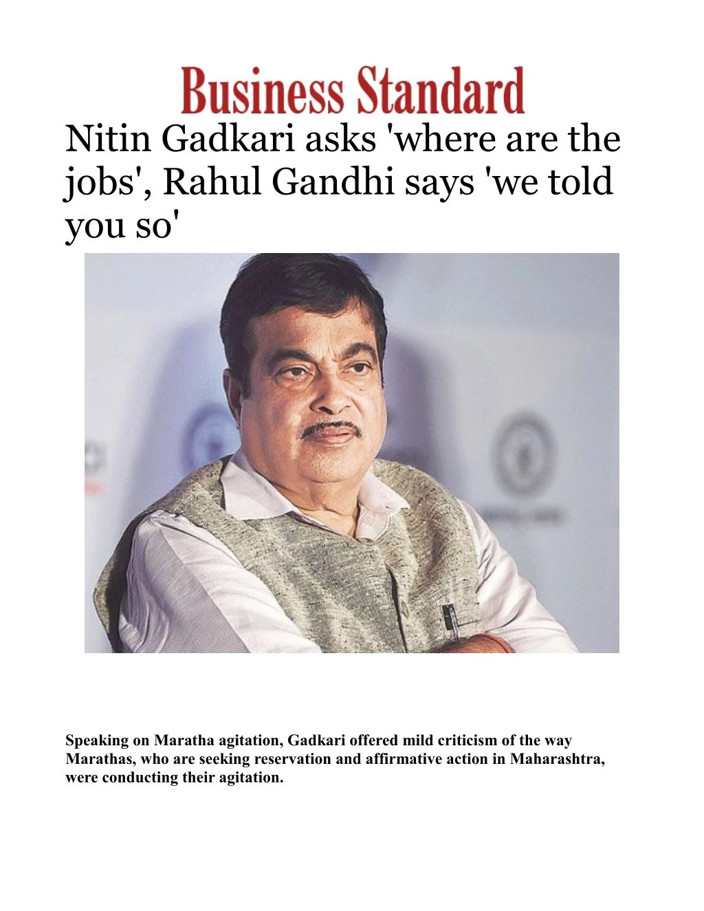 nitin gadkari asks where are the jobs rahul