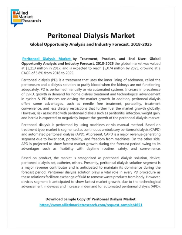 Peritoneal Dialysis Market