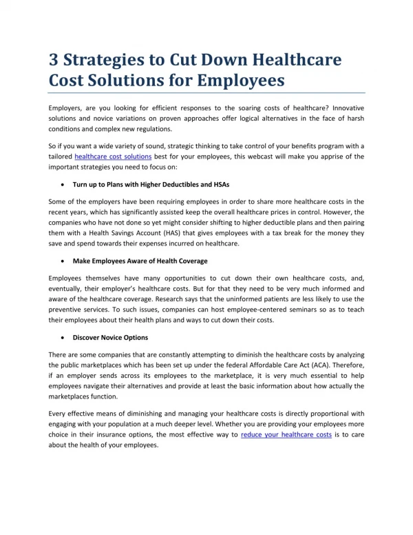 Healthcare Cost Solutions for Employers
