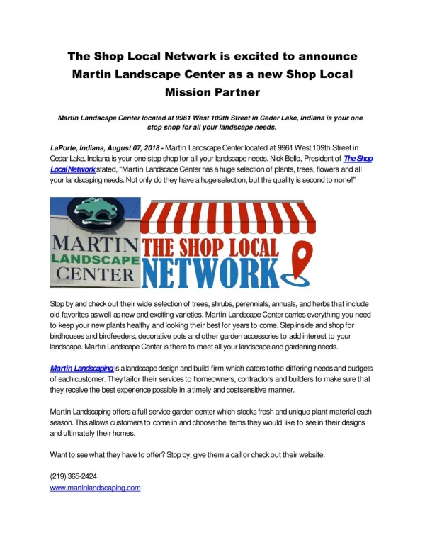 The Shop Local Network is excited to announce Martin Landscape Center as a new Shop Local Mission Partner