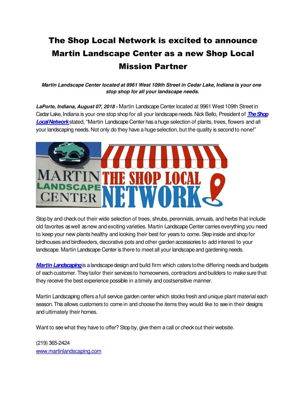 the shop local network is excited to announce