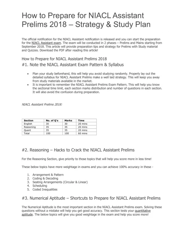 How to Prepare for NIACL Assistant Prelims 2018