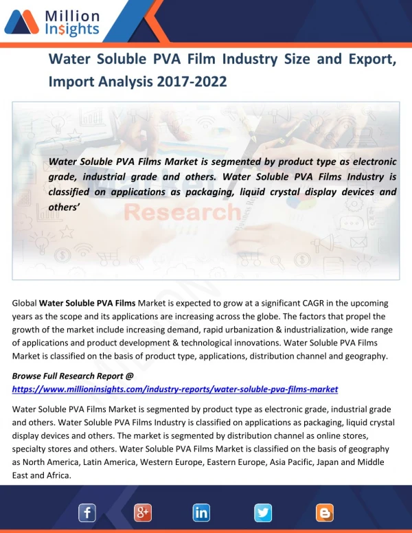 Water Soluble PVA Film Market Manufacturing Cost and Raw Materials Analysis from 2017-2022