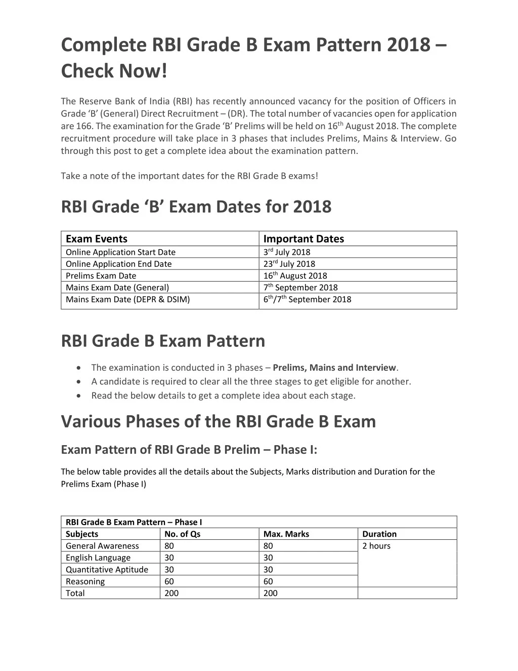 complete rbi grade b exam pattern 2018 check