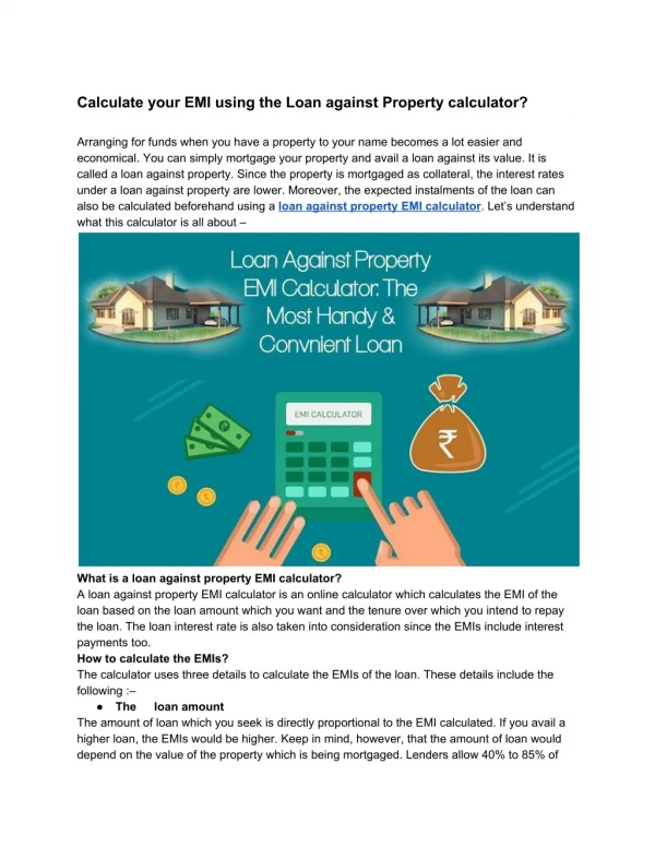 Calculate your EMI using the Loan against Property calculator