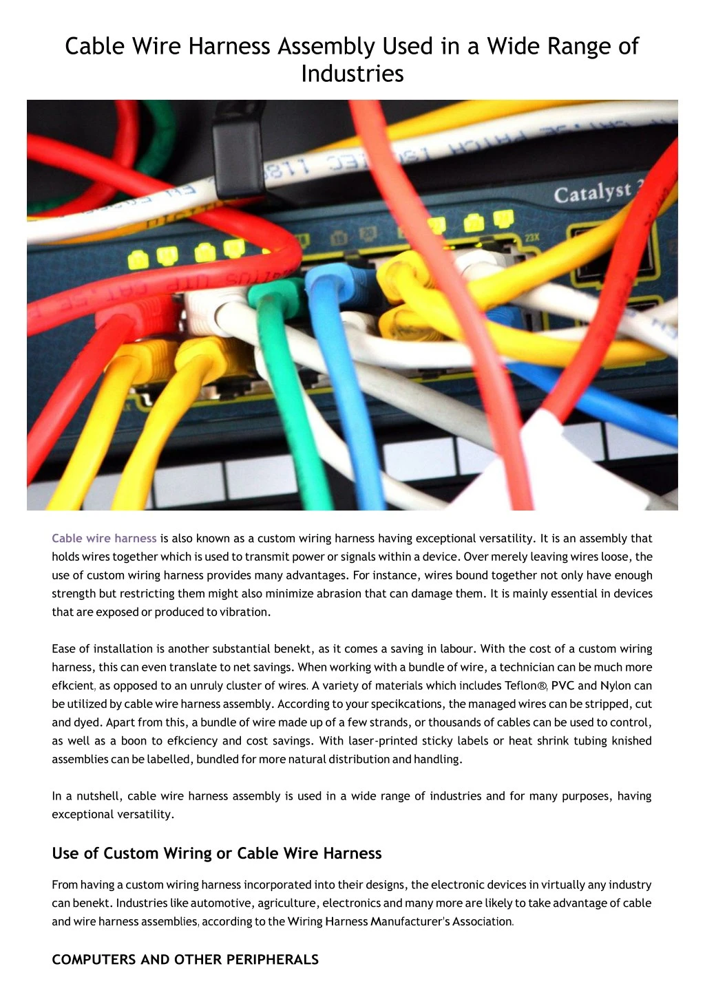 cable wire harness assembly used in a wide range