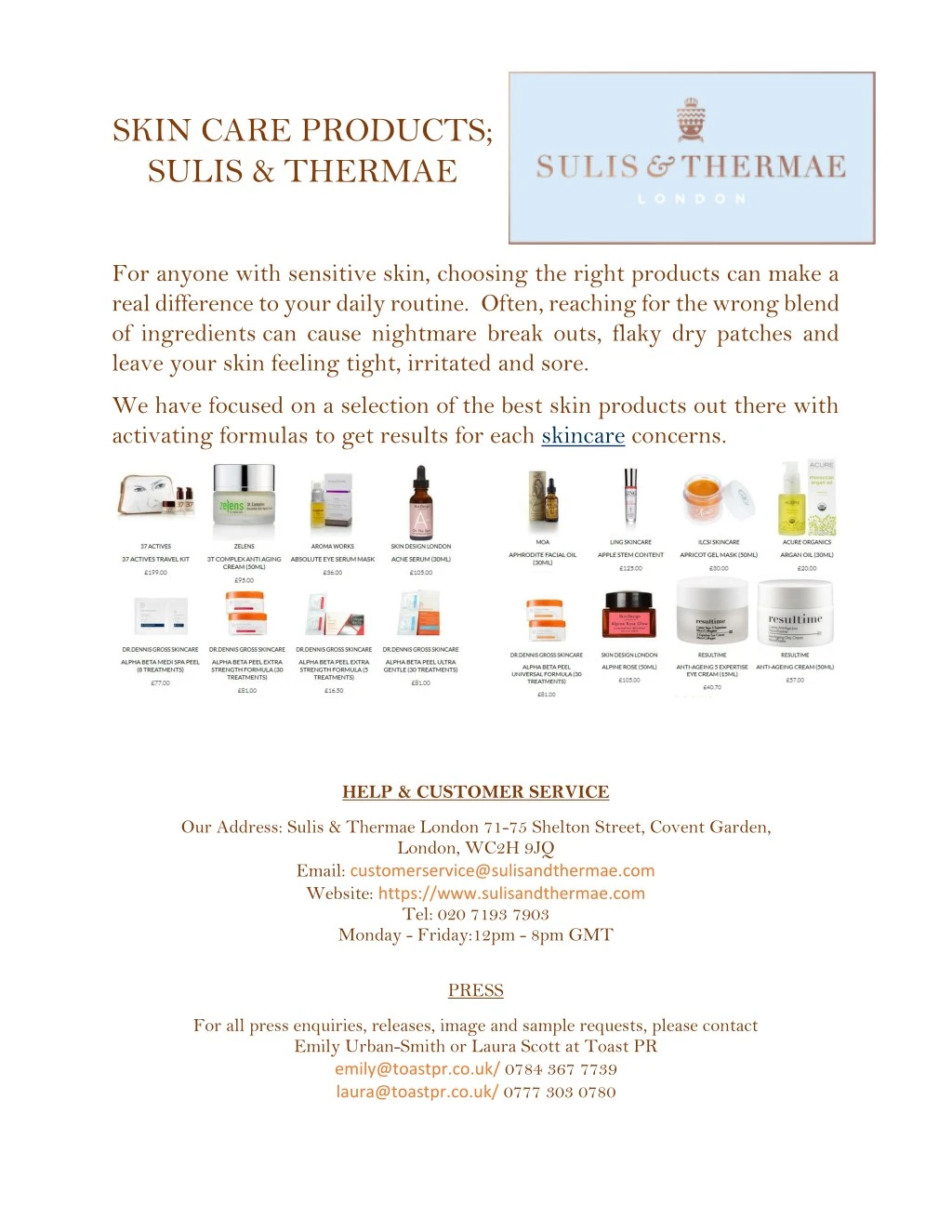 skin care products sulis thermae