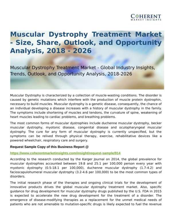 Muscular Dystrophy Treatment Market Opportunity Analysis, 2026