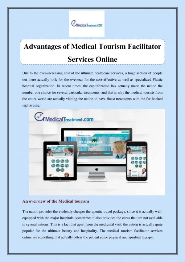 Advantages of Medical Tourism Facilitator Services Online