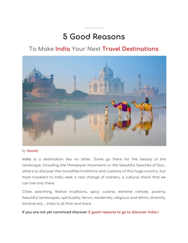 5 Good Reasons to Make India your Next Destination